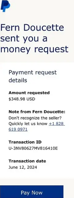 Fern Doucette Paypal Money Request Scam