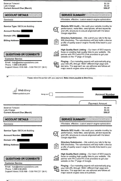 Web Envy Scam Fax Invoice