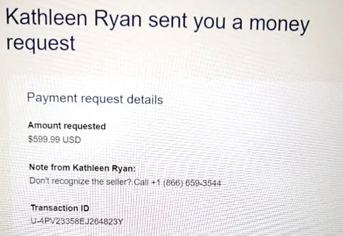 Kathleen Ryan Paypal Money Request