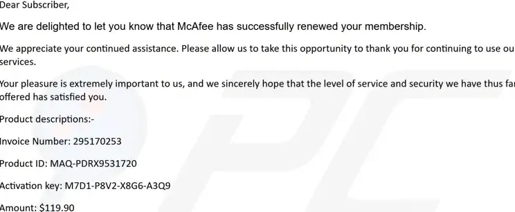 Mcafee Scam Email