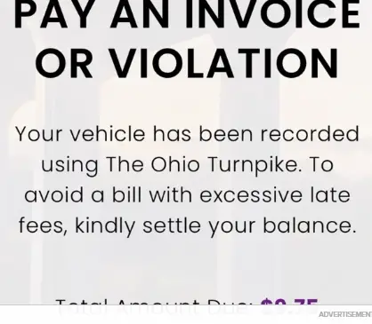 Ohio Turnpike Scam Text