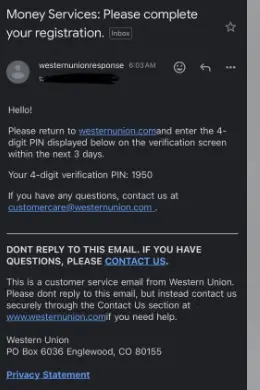 Western Union Scam Email