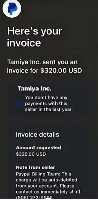 Tamiya Inc. PayPal Invoice