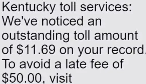 Kentucky Toll Services Scam Text