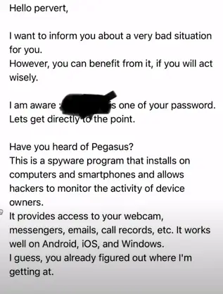 Pegasus Spyware Scam Email