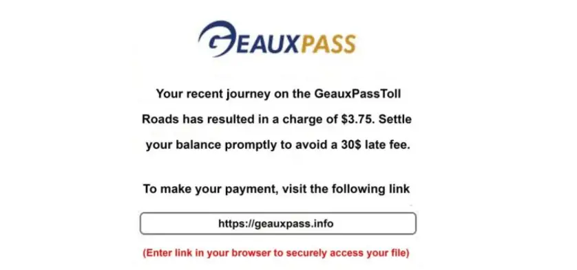 GeauxPass Toll Text Scam